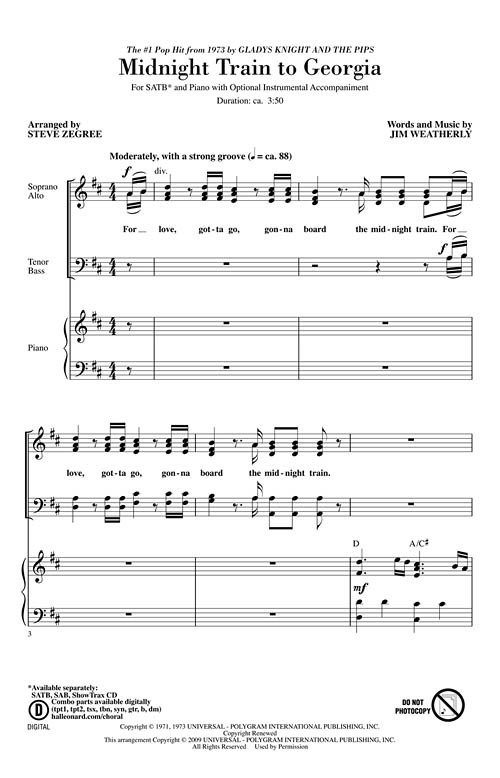 Midnight Train to Georgia SATB Pop Choral Series Gladys Knight &
