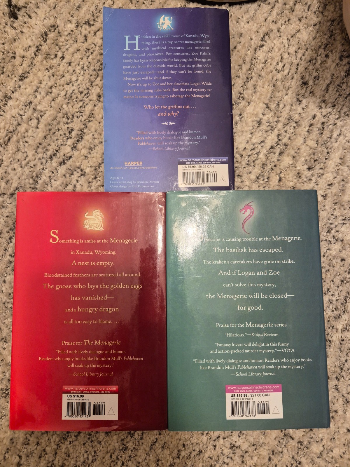 THE MENAGERIE SERIES 3-BOOK SET BY Tui and Kari Sutherland PB & HC **GOOD**