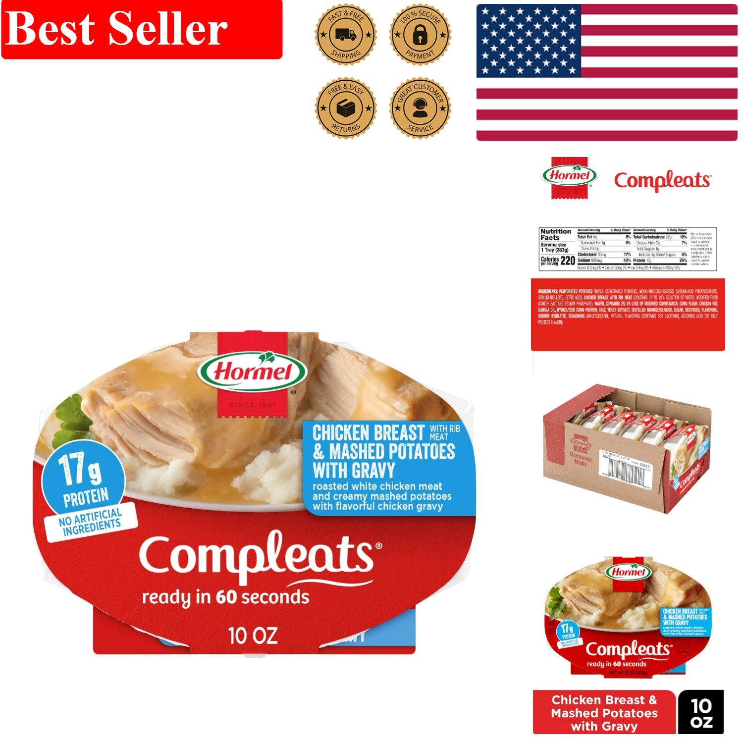 Hearty Chicken and Gravy with Creamy Mashed Potatoes – 10oz Trays, 6 Count